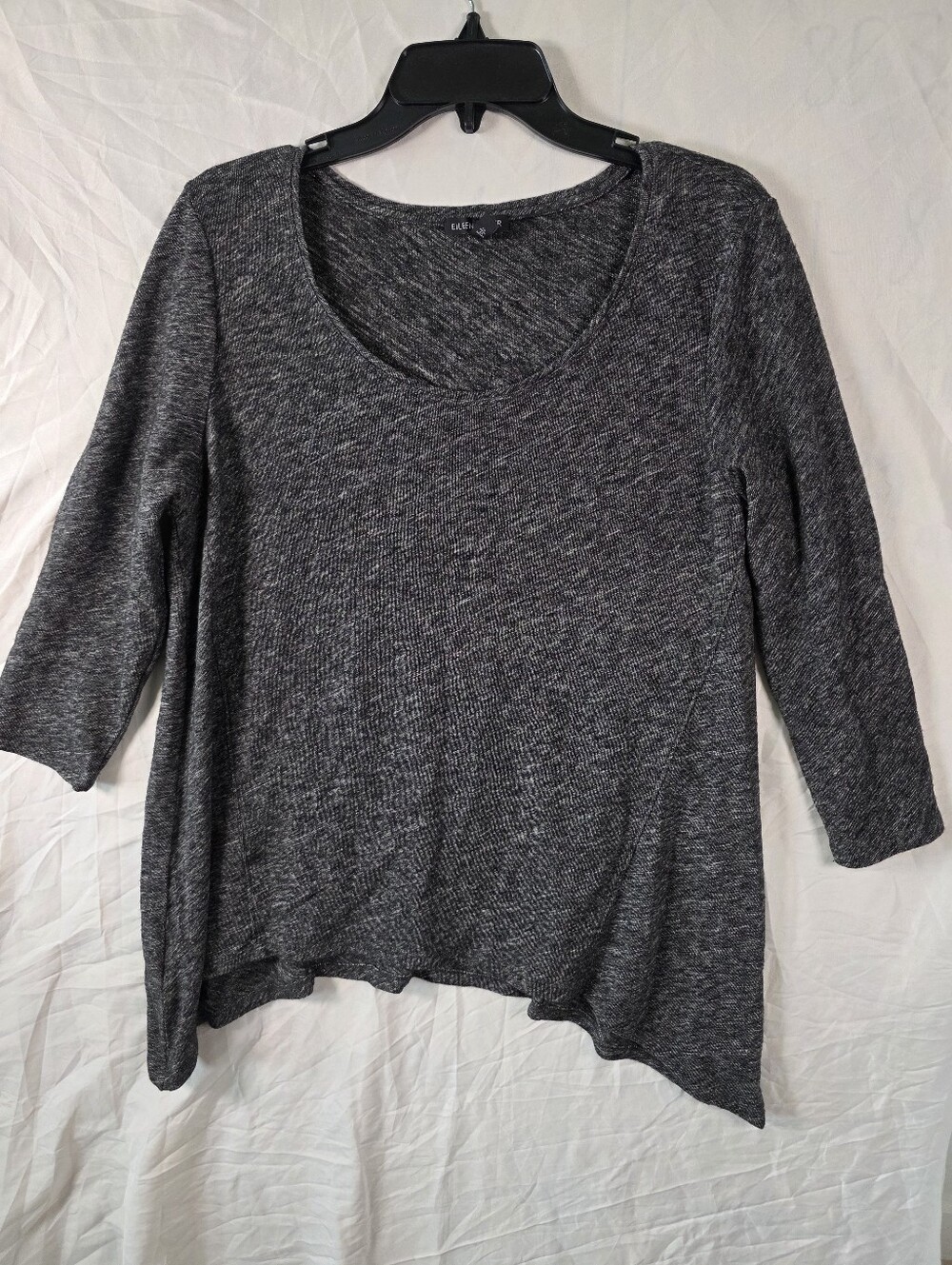 Eileen Fisher Size L Gray Organic Cotton Wool Asymmetrical Tunic Top